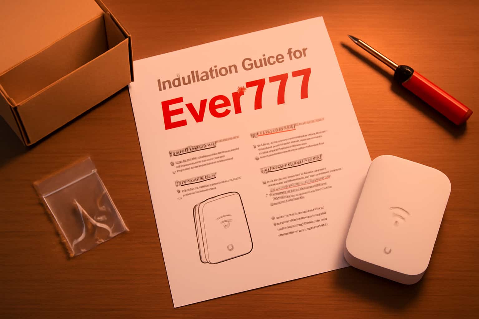 An informational scene featuring the text 'Installation Guide for Ever777' with a red accent color.